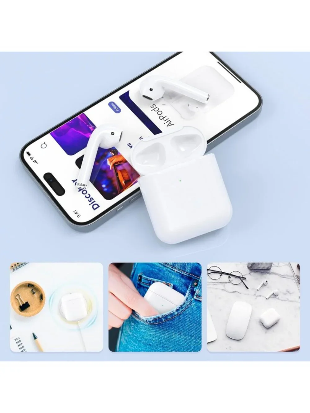 Replacement Charging Case for AirPods 2nd Gen - Bluetooth Sync, Portable